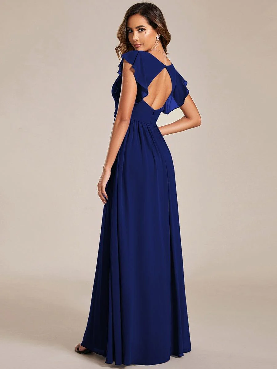 ever LILYANA|Elegant V-Neck Open Back Ruffled Sleeves Chiffon Bridesmaid Dress - Image 15