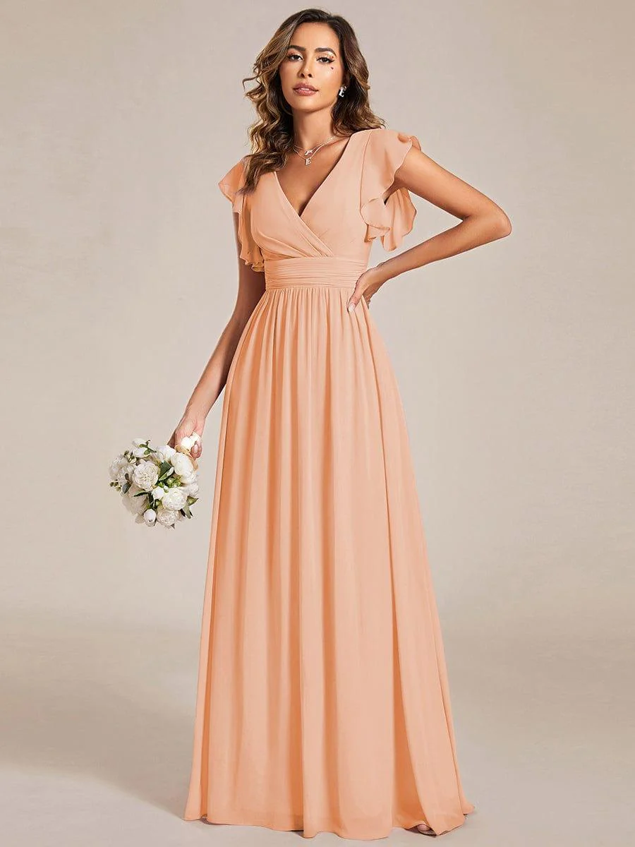ever LILYANA|Elegant V-Neck Open Back Ruffled Sleeves Chiffon Bridesmaid Dress - Image 17