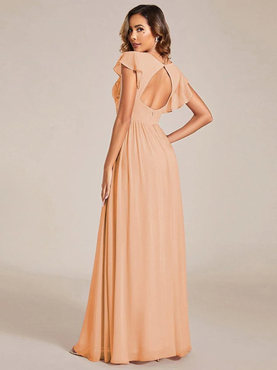 ever LILYANA|Elegant V-Neck Open Back Ruffled Sleeves Chiffon Bridesmaid Dress - Image 18