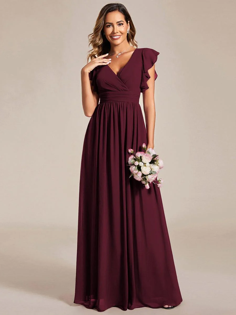 ever LILYANA|Elegant V-Neck Open Back Ruffled Sleeves Chiffon Bridesmaid Dress - Image 20