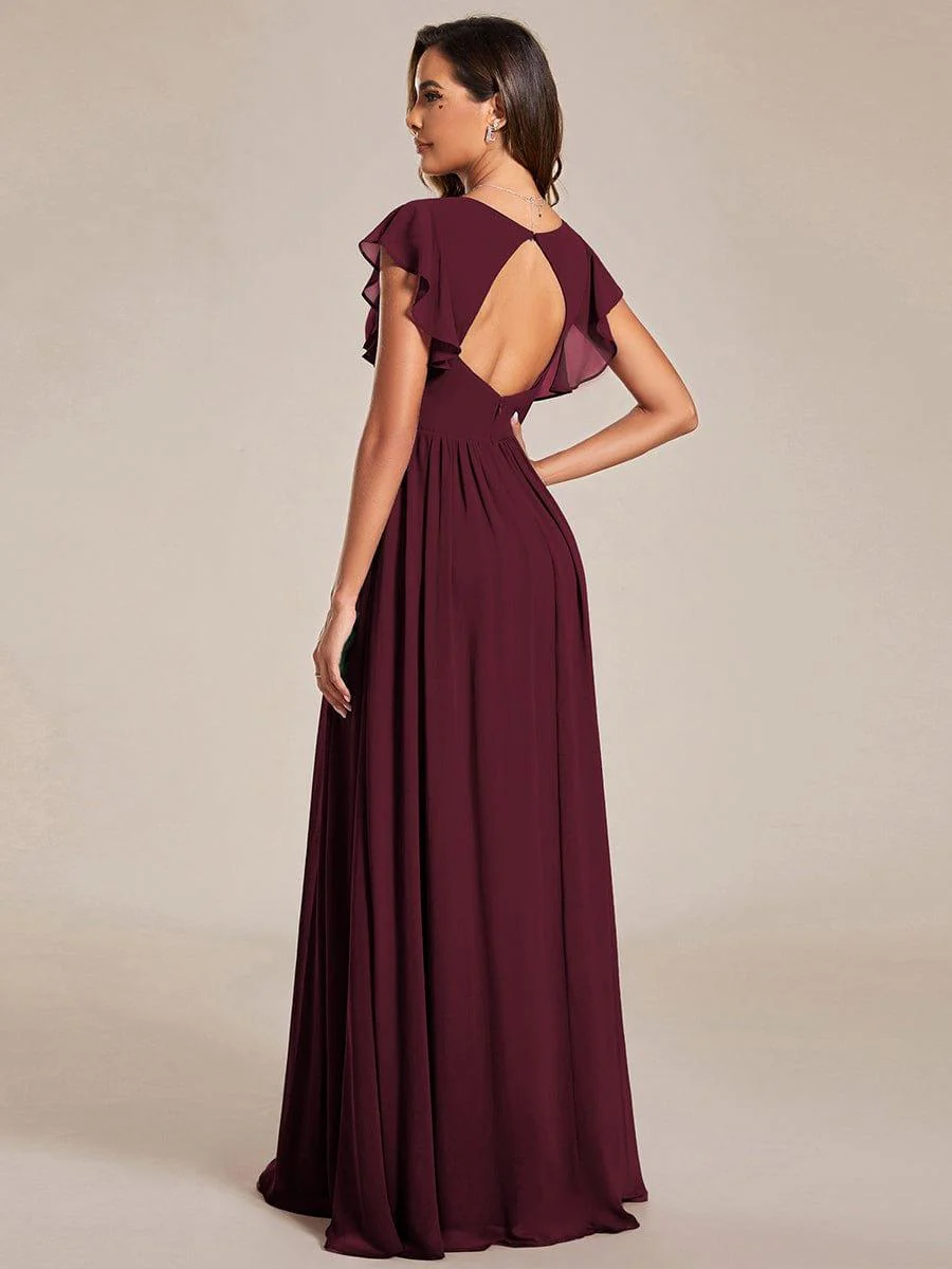 ever LILYANA|Elegant V-Neck Open Back Ruffled Sleeves Chiffon Bridesmaid Dress - Image 21