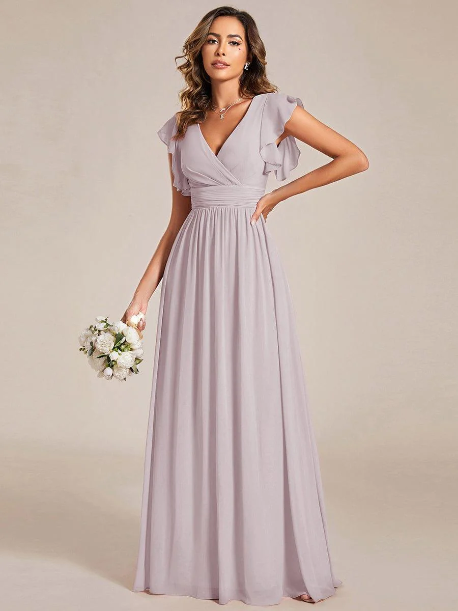 ever LILYANA|Elegant V-Neck Open Back Ruffled Sleeves Chiffon Bridesmaid Dress - Image 23