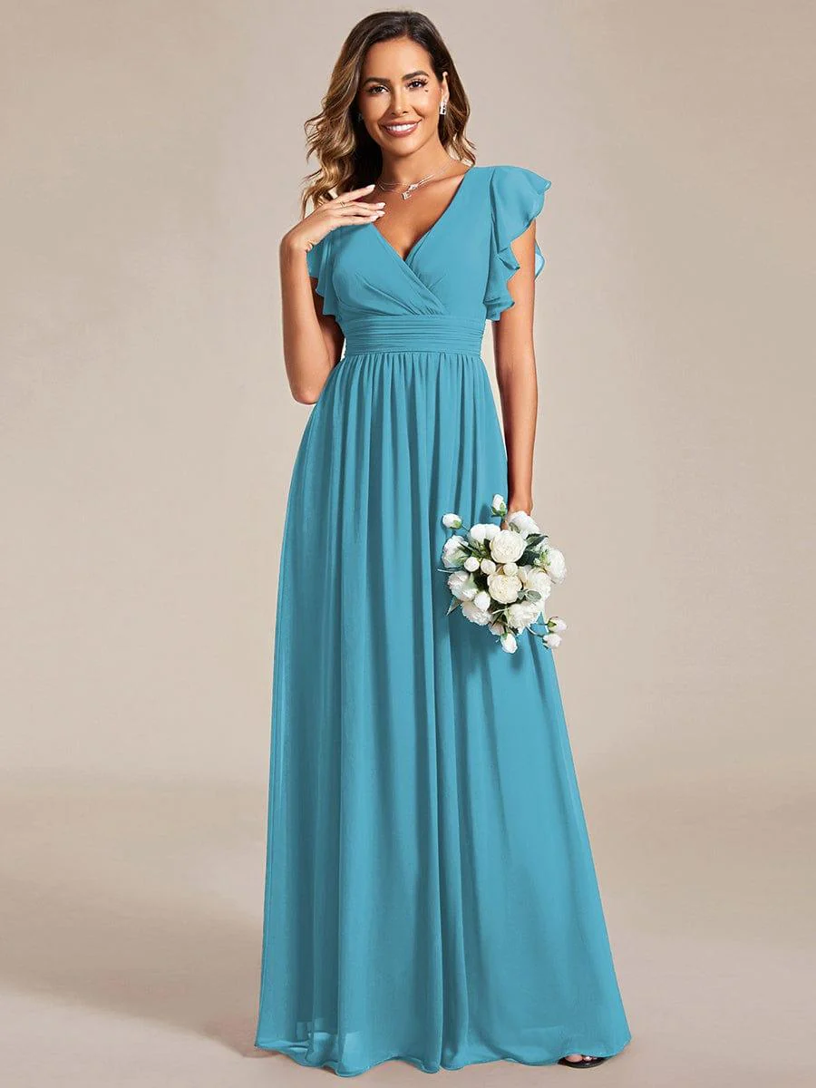ever LILYANA|Elegant V-Neck Open Back Ruffled Sleeves Chiffon Bridesmaid Dress - Image 26