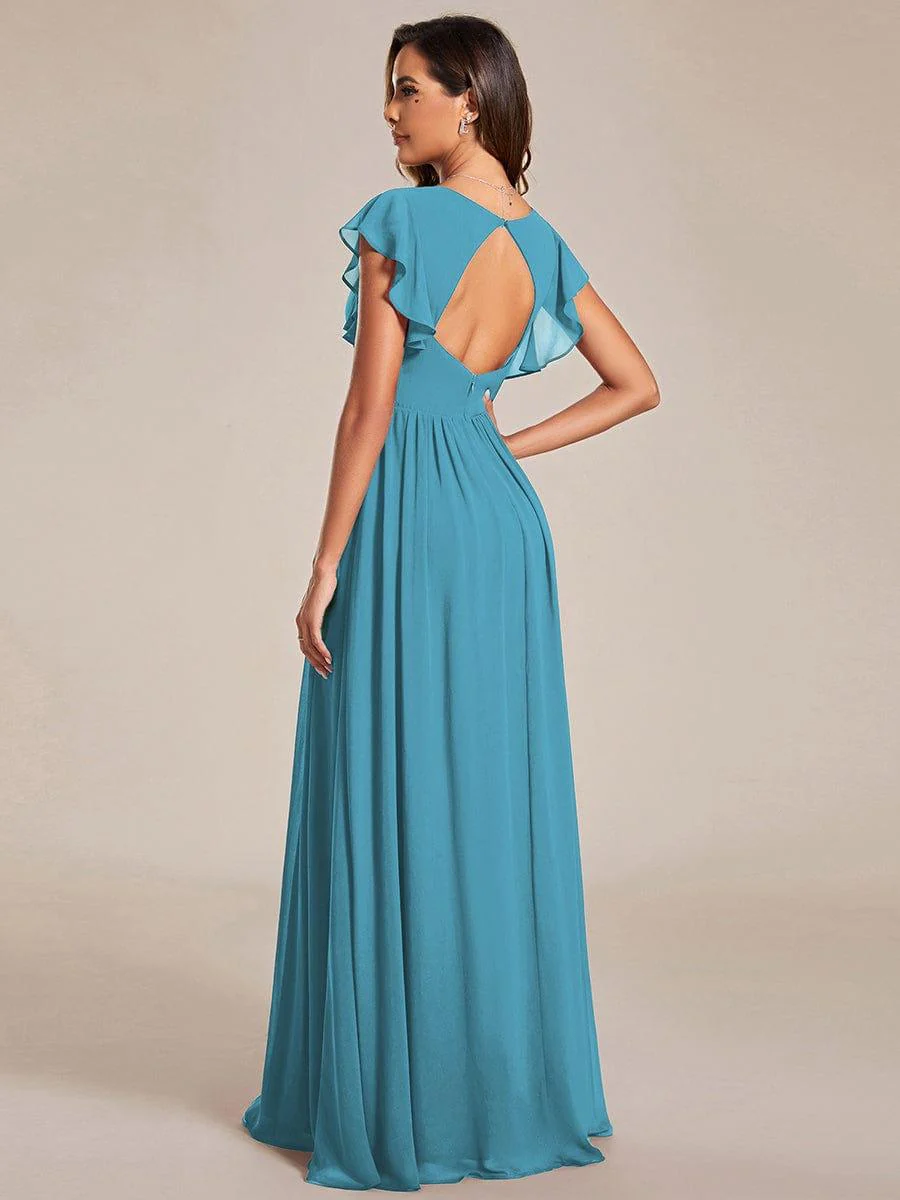 ever LILYANA|Elegant V-Neck Open Back Ruffled Sleeves Chiffon Bridesmaid Dress - Image 27