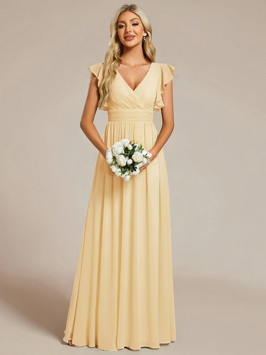 ever LILYANA|Elegant V-Neck Open Back Ruffled Sleeves Chiffon Bridesmaid Dress - Image 3