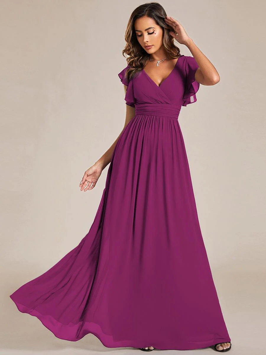 ever LILYANA|Elegant V-Neck Open Back Ruffled Sleeves Chiffon Bridesmaid Dress - Image 38