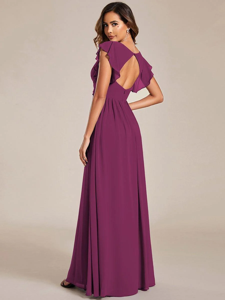 ever LILYANA|Elegant V-Neck Open Back Ruffled Sleeves Chiffon Bridesmaid Dress - Image 39