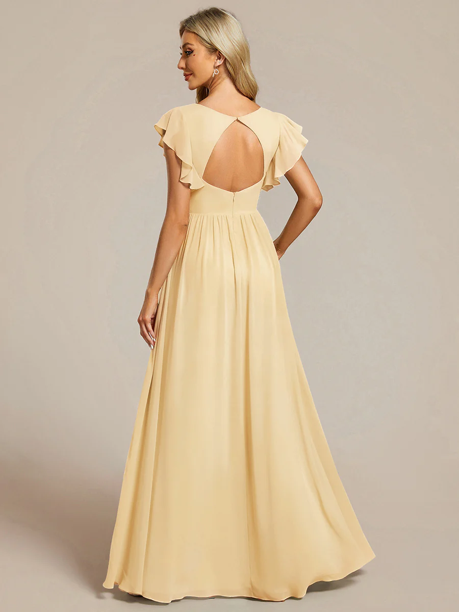 ever LILYANA|Elegant V-Neck Open Back Ruffled Sleeves Chiffon Bridesmaid Dress - Image 4