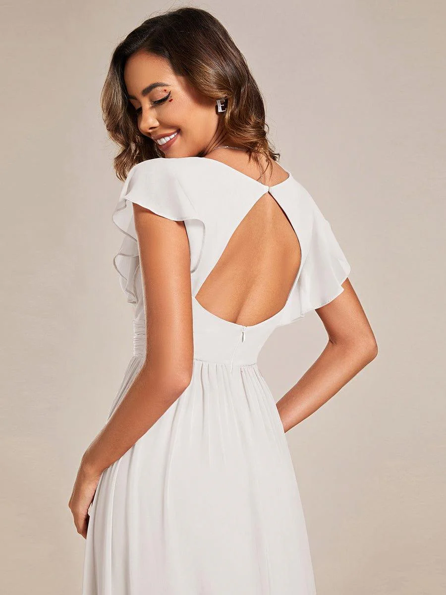 ever LILYANA|Elegant V-Neck Open Back Ruffled Sleeves Chiffon Bridesmaid Dress - Image 43