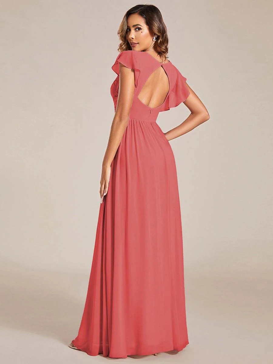 ever LILYANA|Elegant V-Neck Open Back Ruffled Sleeves Chiffon Bridesmaid Dress - Image 45