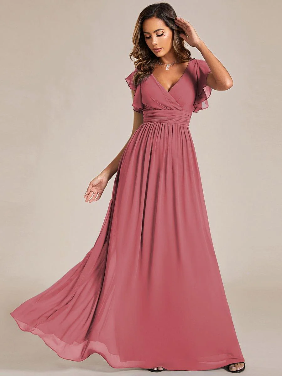 ever LILYANA|Elegant V-Neck Open Back Ruffled Sleeves Chiffon Bridesmaid Dress - Image 47