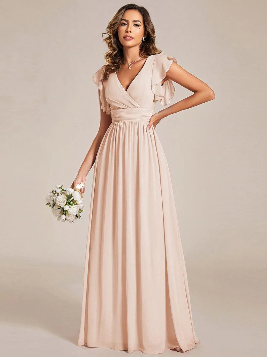 ever LILYANA|Elegant V-Neck Open Back Ruffled Sleeves Chiffon Bridesmaid Dress - Image 50