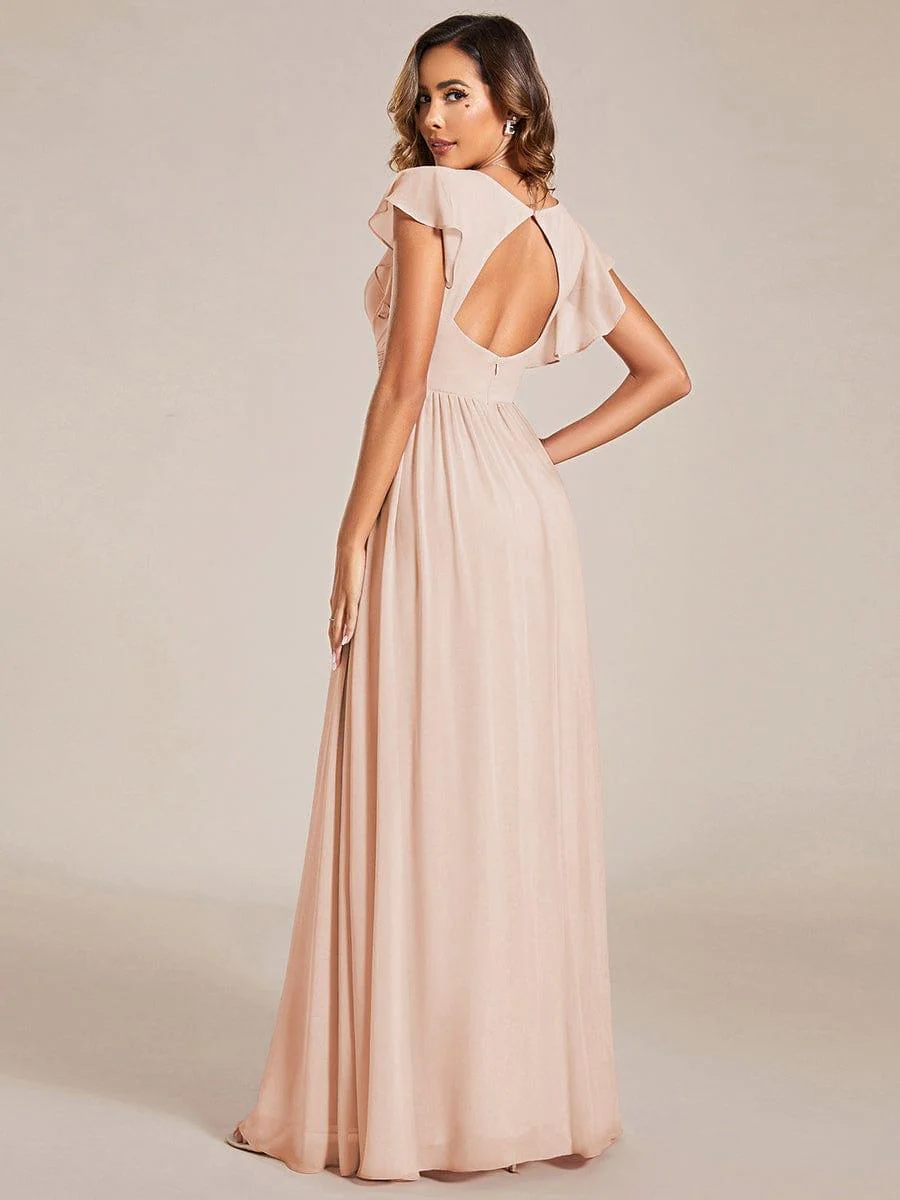ever LILYANA|Elegant V-Neck Open Back Ruffled Sleeves Chiffon Bridesmaid Dress - Image 51