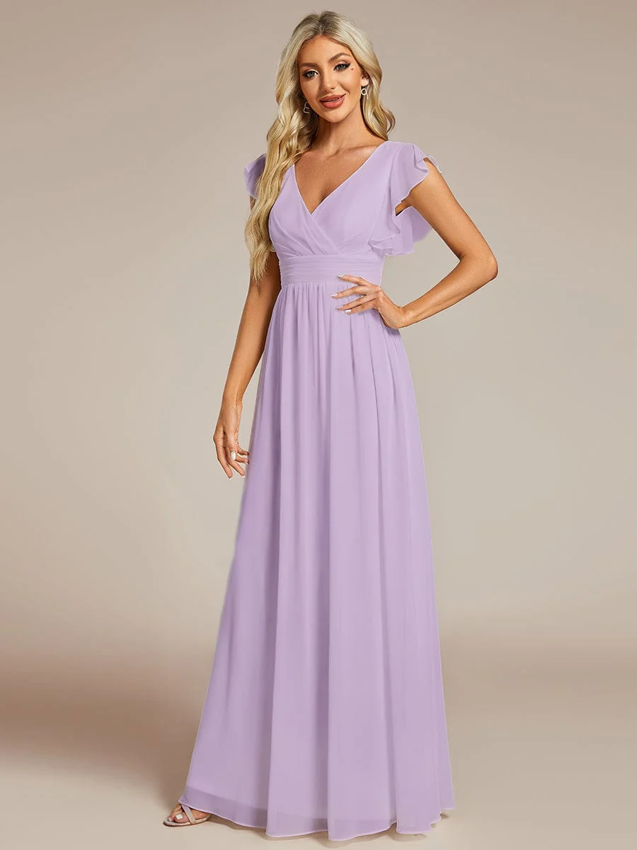ever LILYANA|Elegant V-Neck Open Back Ruffled Sleeves Chiffon Bridesmaid Dress - Image 54