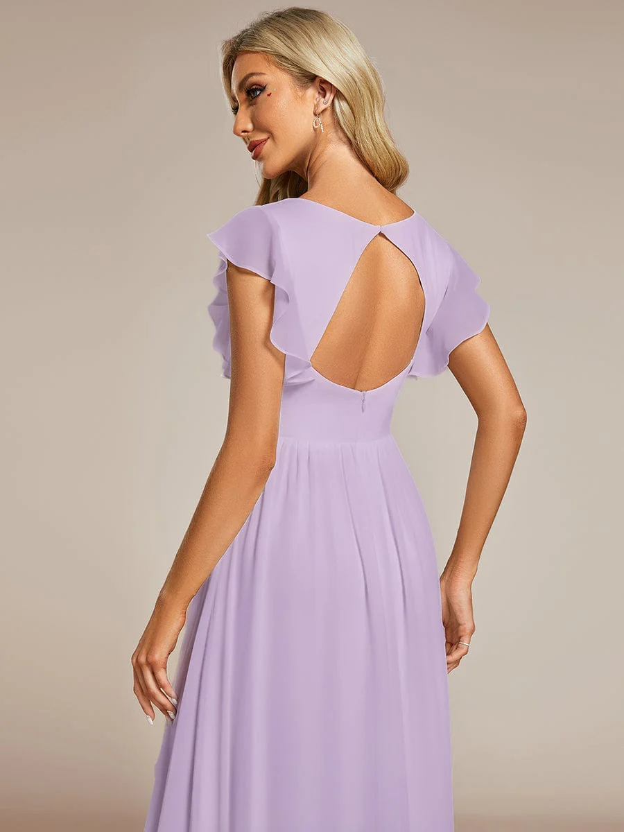 ever LILYANA|Elegant V-Neck Open Back Ruffled Sleeves Chiffon Bridesmaid Dress - Image 56