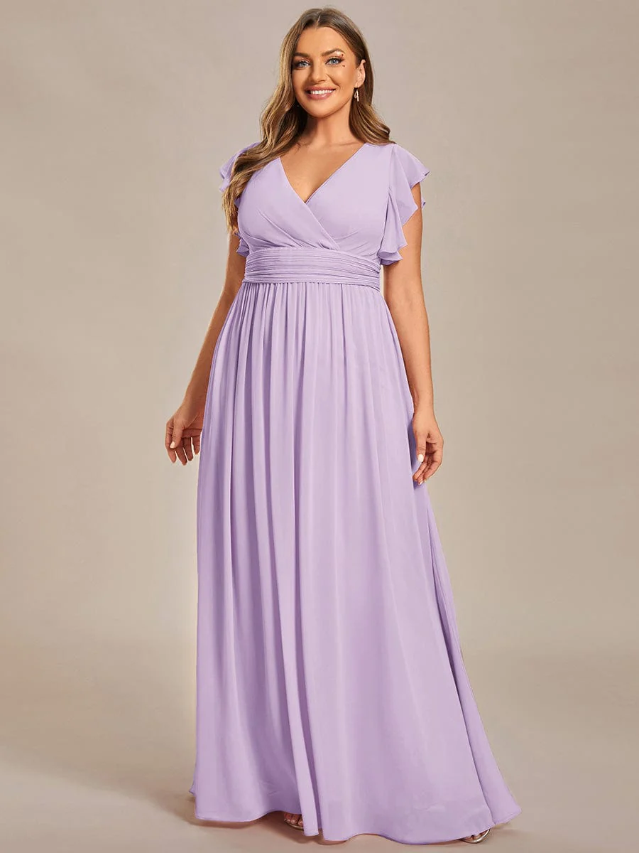 ever LILYANA|Elegant V-Neck Open Back Ruffled Sleeves Chiffon Bridesmaid Dress - Image 57