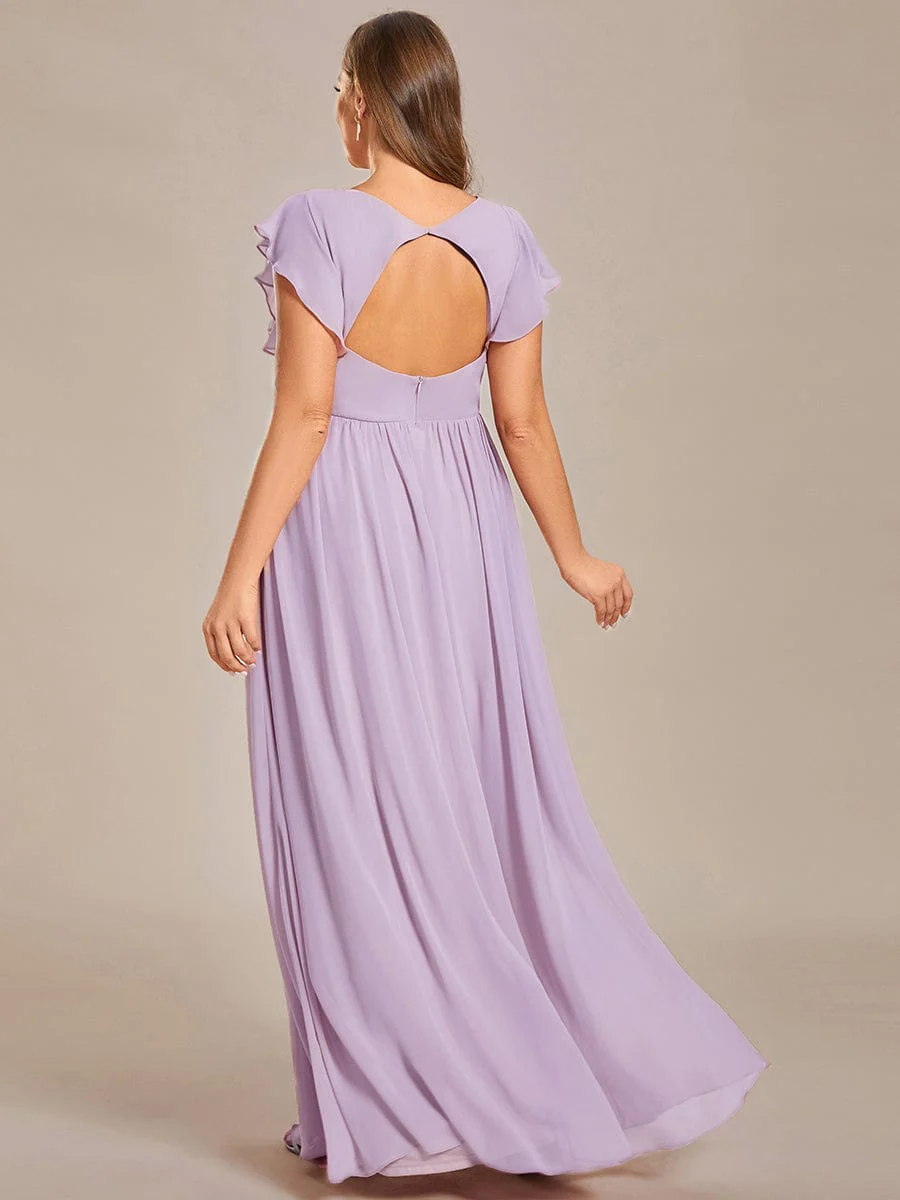 ever LILYANA|Elegant V-Neck Open Back Ruffled Sleeves Chiffon Bridesmaid Dress - Image 58