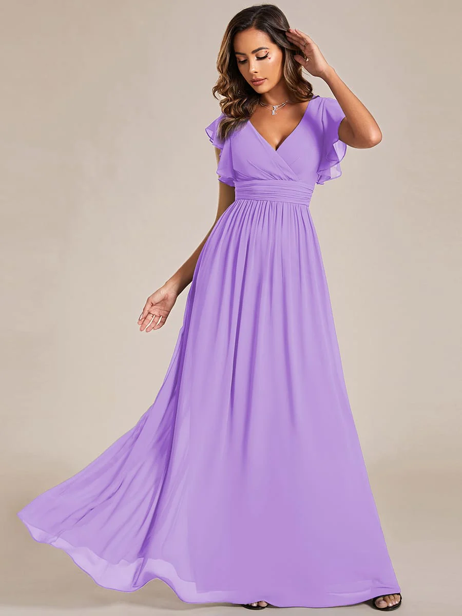 ever LILYANA|Elegant V-Neck Open Back Ruffled Sleeves Chiffon Bridesmaid Dress - Image 62