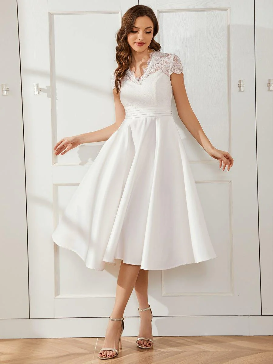 ever HARLEY|Embroidered Floral V Neck Short Sleeves Midi A-Line Formal Dress - Image 3