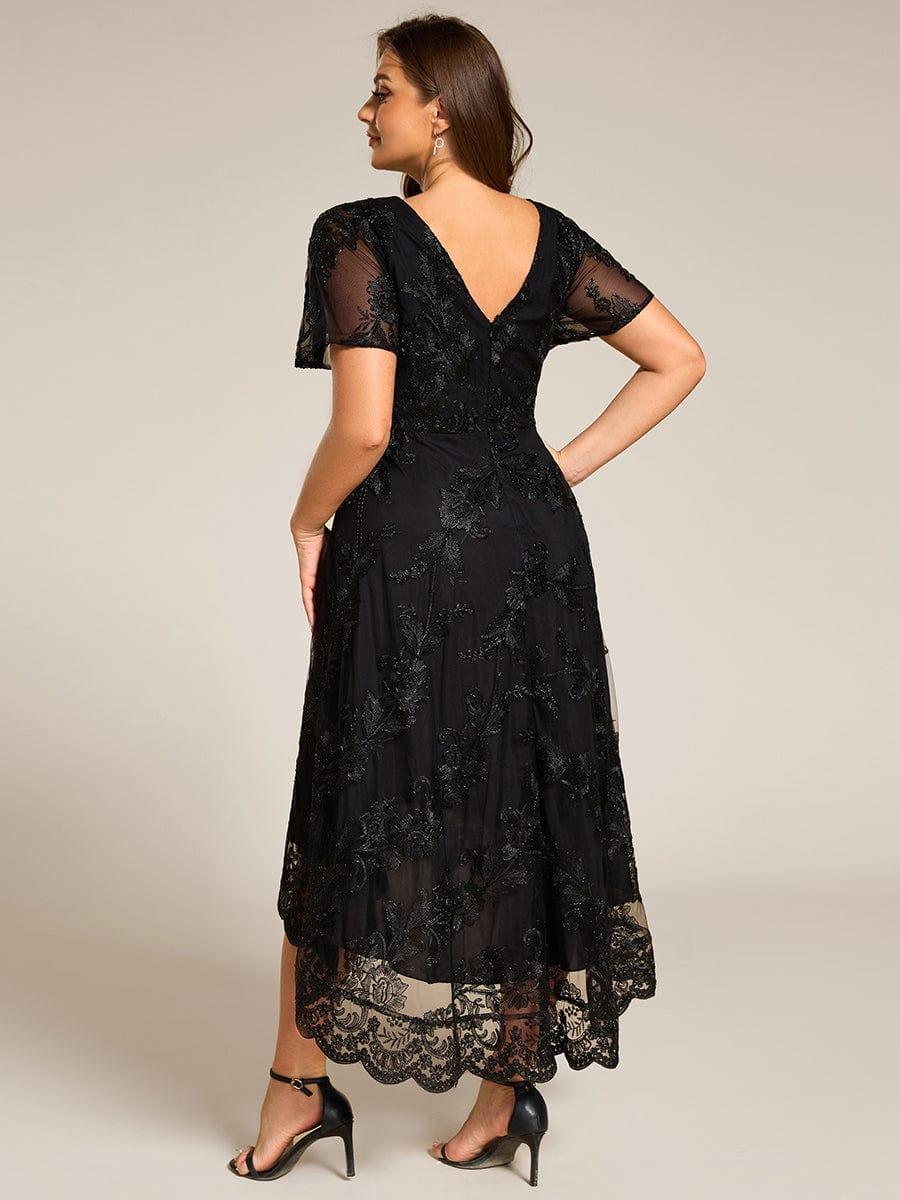 ever TIDAL|Embroidered Mesh High-Low Midi Evening Dress with Short Sleeves - Image 18