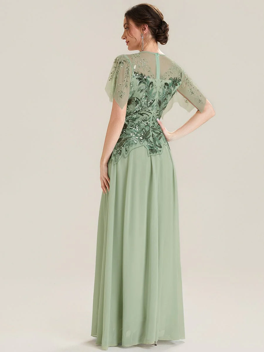 ever LUSTRE|Embroidered Sequin Ruffle Sleeve Dress - Image 2