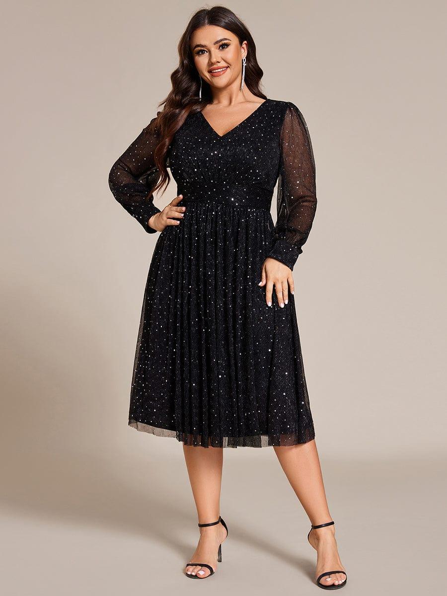 ever KARLEN|Empire Waist Sequin A-line Long Sleeve Midi Length Wedding Guest Dress - Image 10