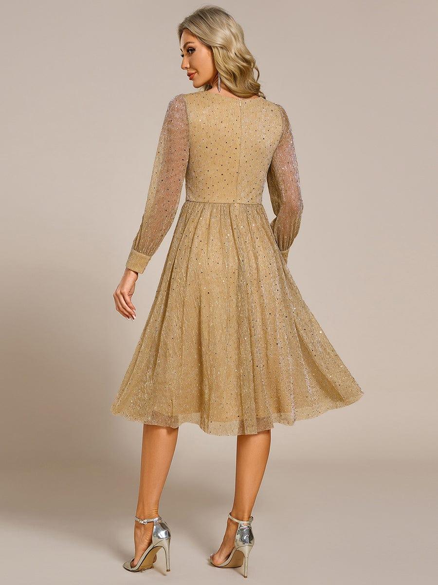 ever KARLEN|Empire Waist Sequin A-line Long Sleeve Midi Length Wedding Guest Dress - Image 12