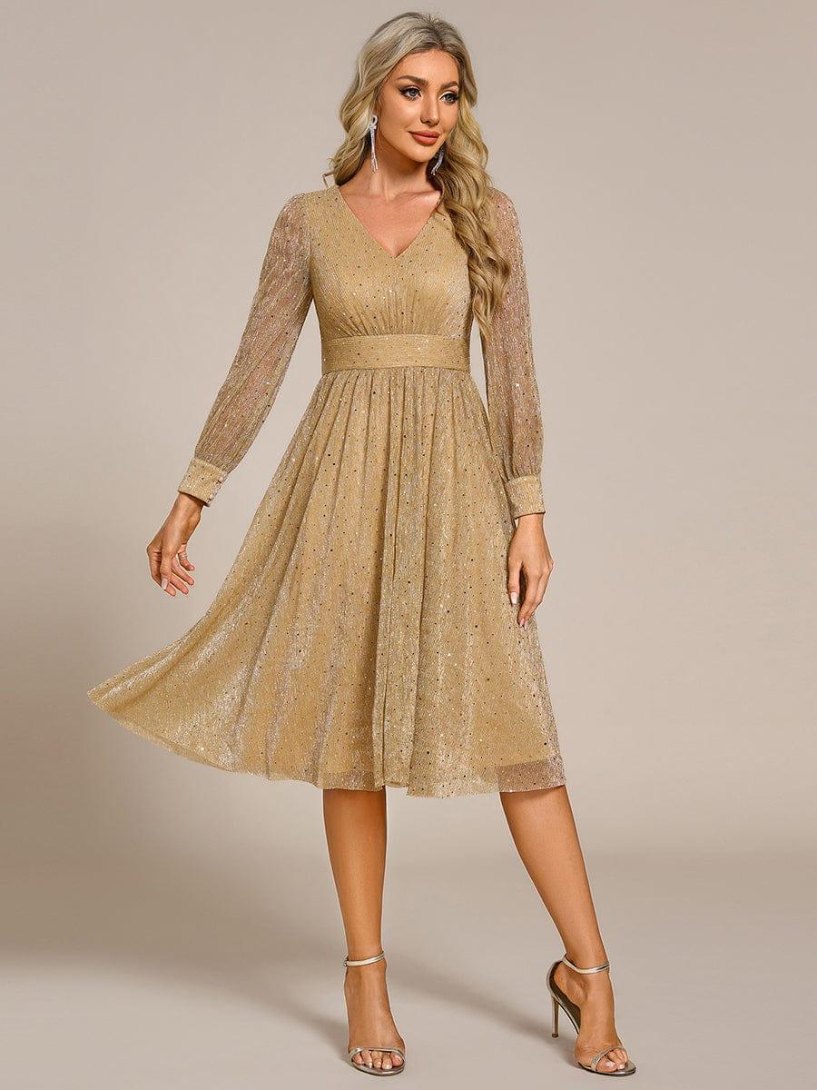 ever KARLEN|Empire Waist Sequin A-line Long Sleeve Midi Length Wedding Guest Dress - Image 15