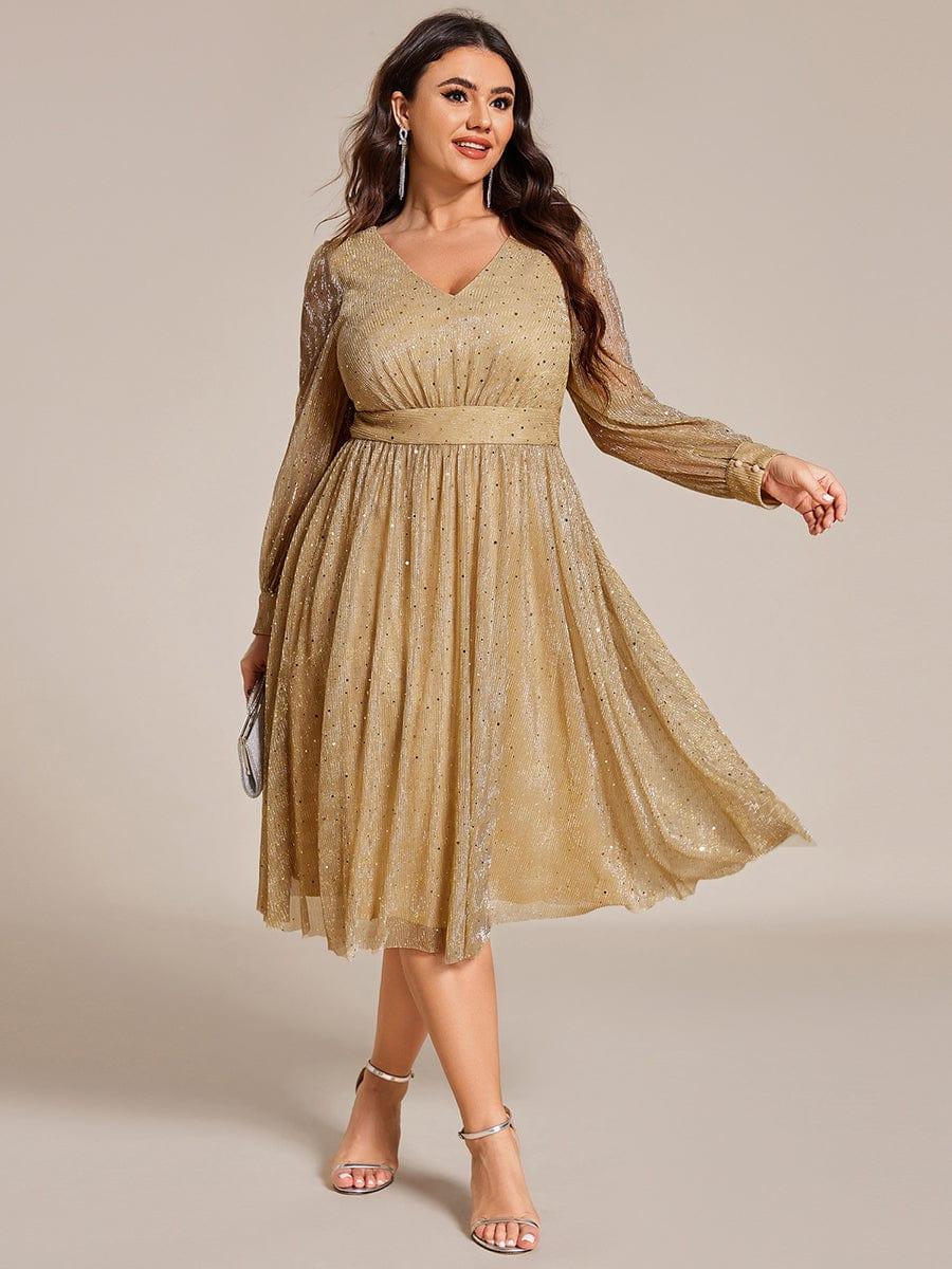 ever KARLEN|Empire Waist Sequin A-line Long Sleeve Midi Length Wedding Guest Dress - Image 16