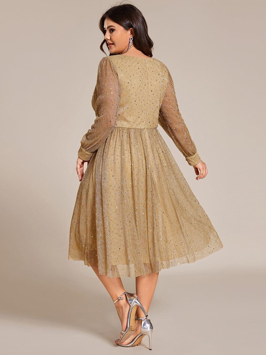 ever KARLEN|Empire Waist Sequin A-line Long Sleeve Midi Length Wedding Guest Dress - Image 17
