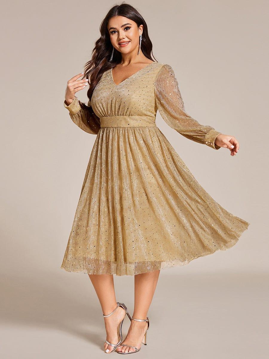 ever KARLEN|Empire Waist Sequin A-line Long Sleeve Midi Length Wedding Guest Dress - Image 20