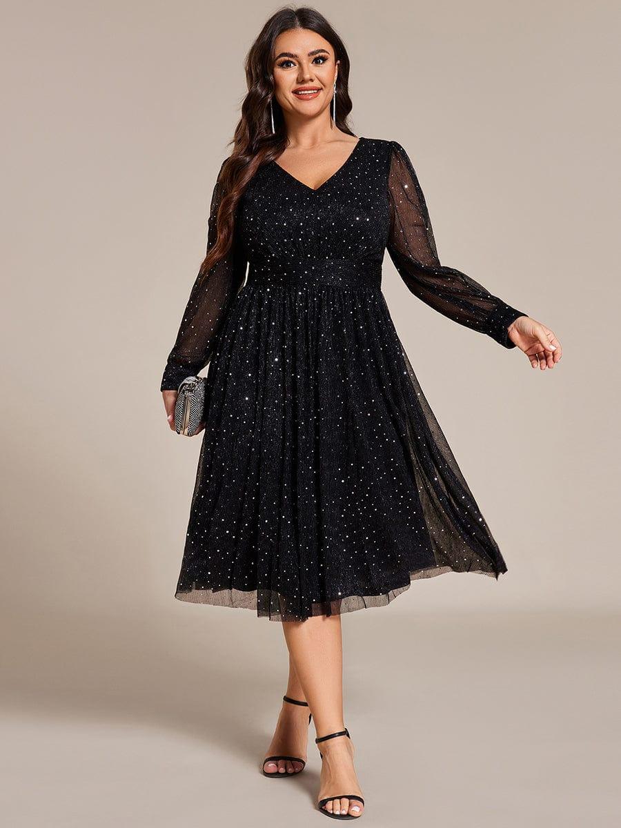 ever KARLEN|Empire Waist Sequin A-line Long Sleeve Midi Length Wedding Guest Dress - Image 6