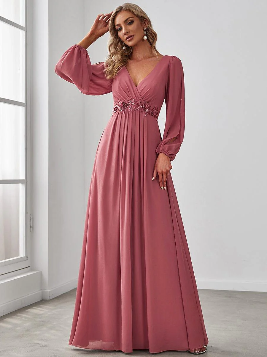 ever AMOUR|Lantern Long Slit Sleeve Maxi Mother of The Bride Dress - Image 21