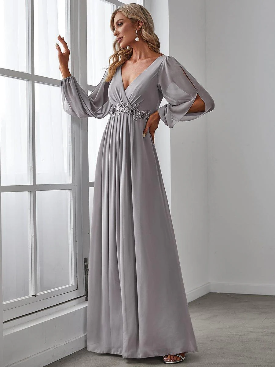 ever AMOUR|Lantern Long Slit Sleeve Maxi Mother of The Bride Dress - Image 99