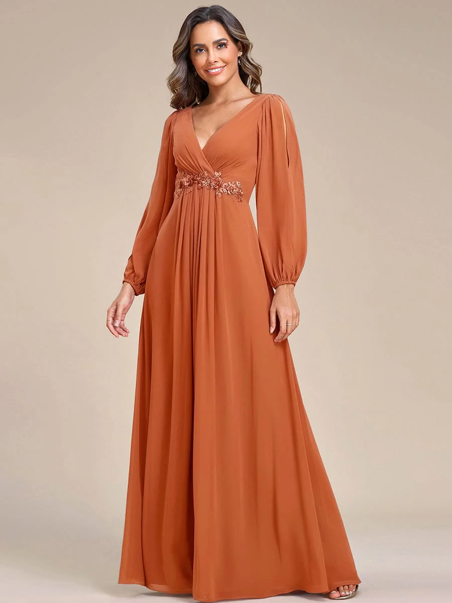 ever AMOUR|Lantern Long Slit Sleeve Maxi Mother of The Bride Dress - Image 150