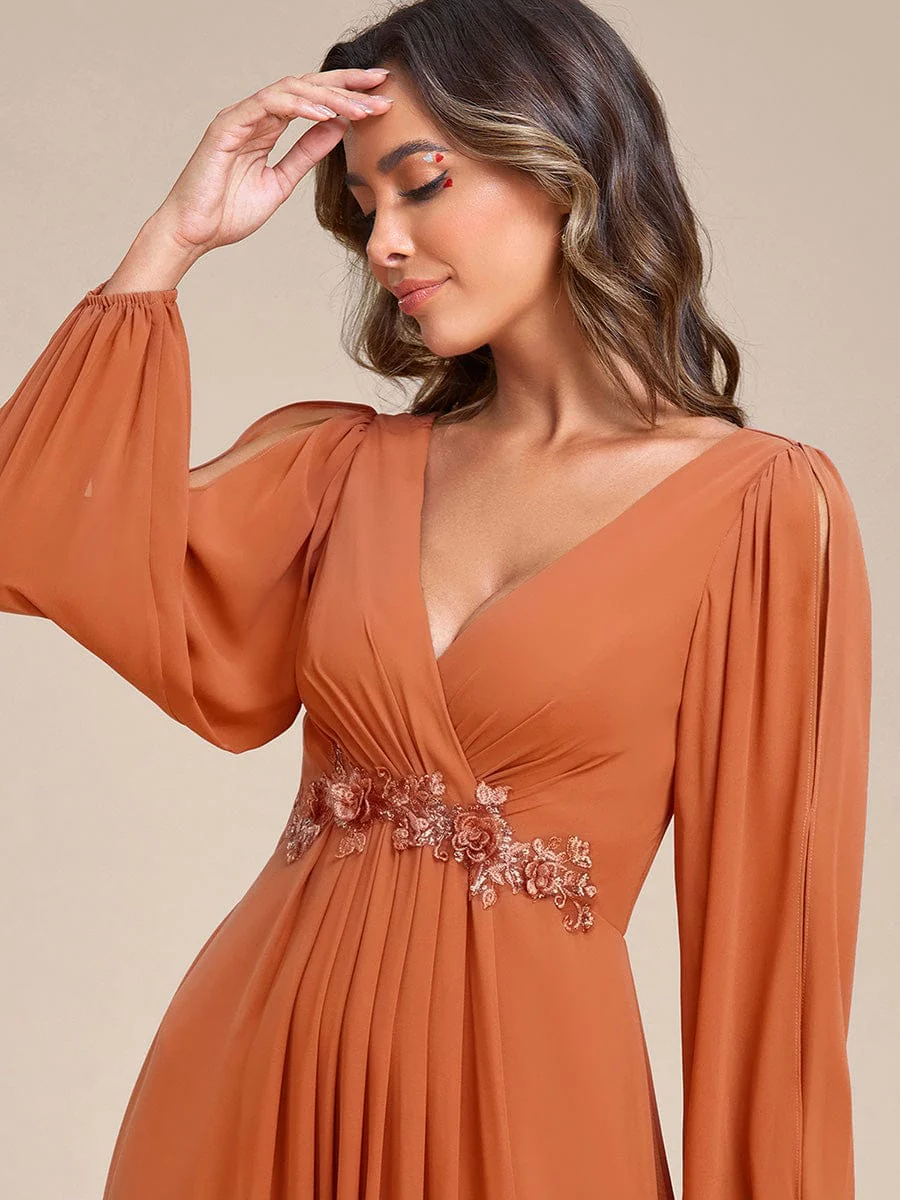 ever AMOUR|Lantern Long Slit Sleeve Maxi Mother of The Bride Dress - Image 152