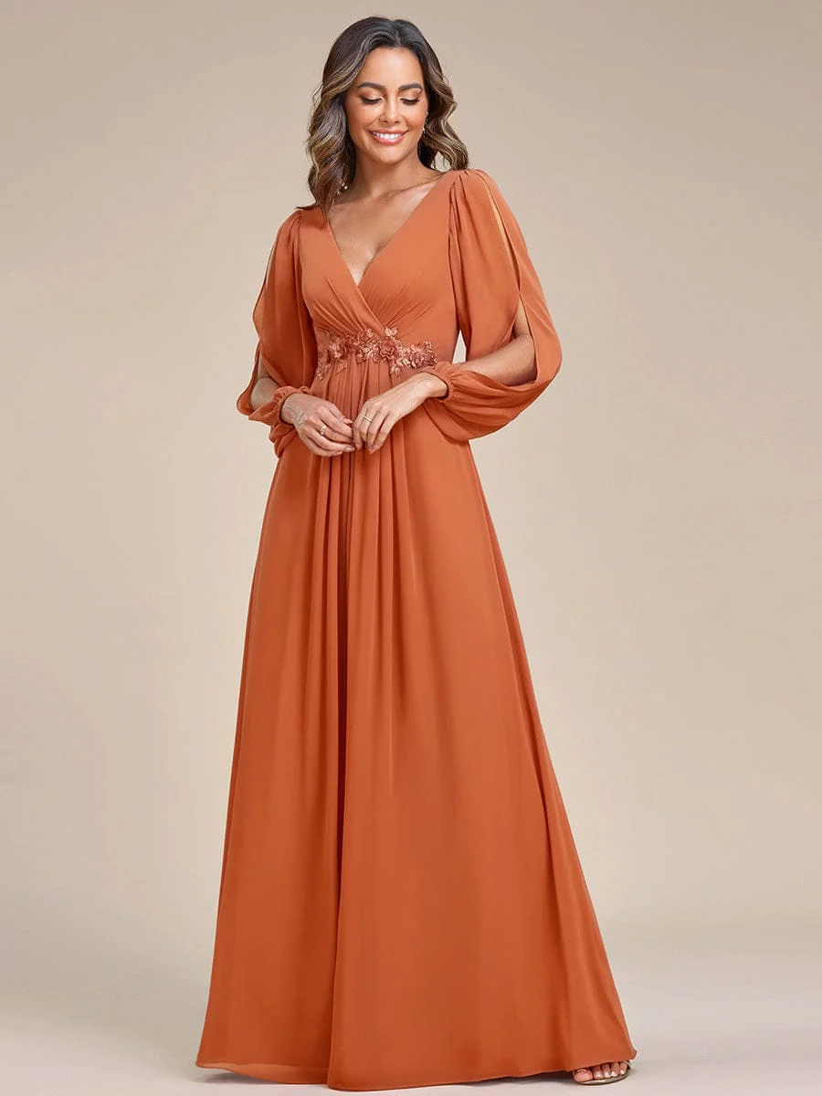 ever AMOUR|Lantern Long Slit Sleeve Maxi Mother of The Bride Dress - Image 153
