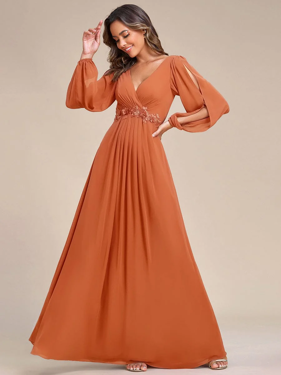 ever AMOUR|Lantern Long Slit Sleeve Maxi Mother of The Bride Dress - Image 154