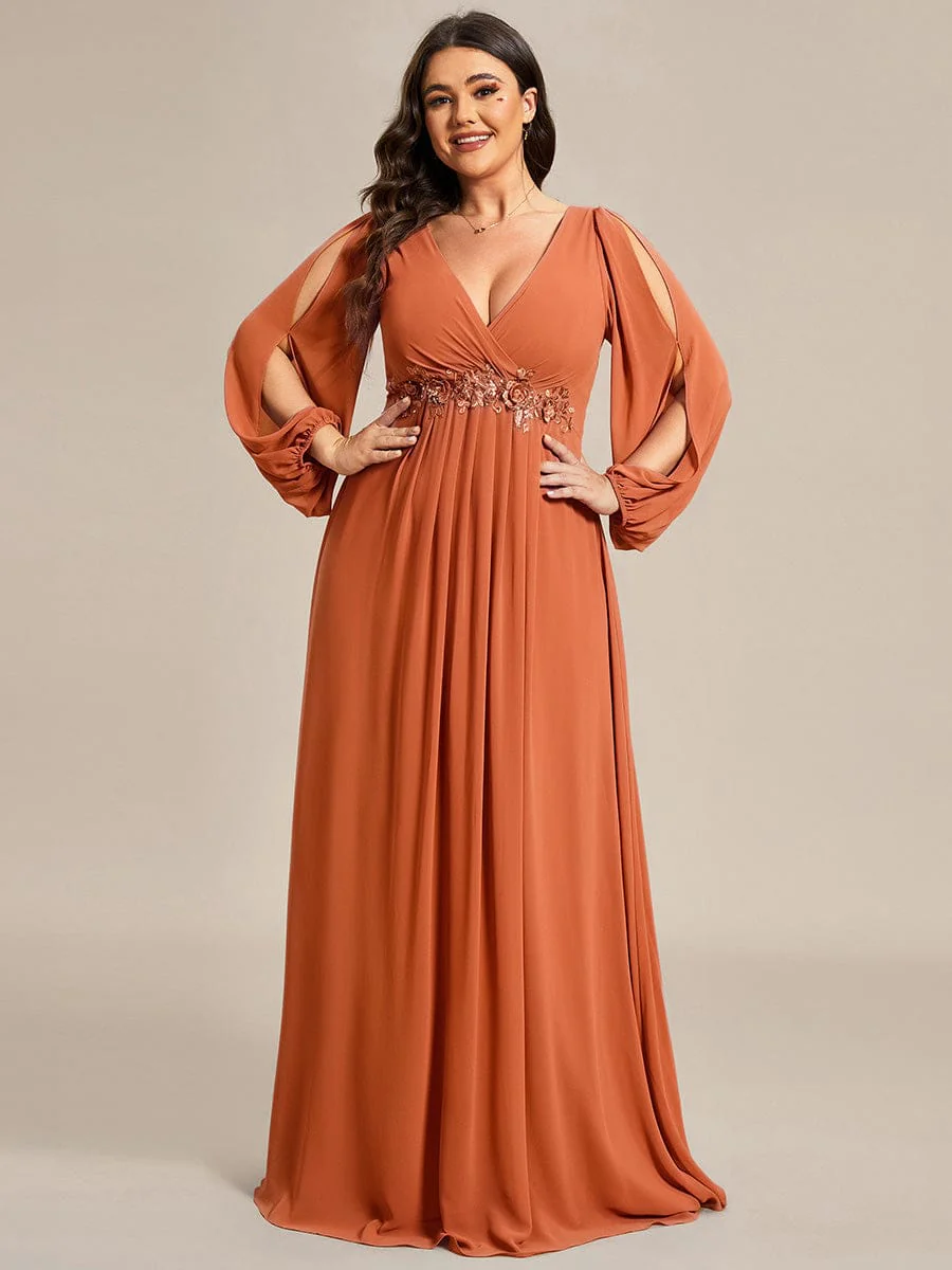 ever AMOUR|Lantern Long Slit Sleeve Maxi Mother of The Bride Dress - Image 155