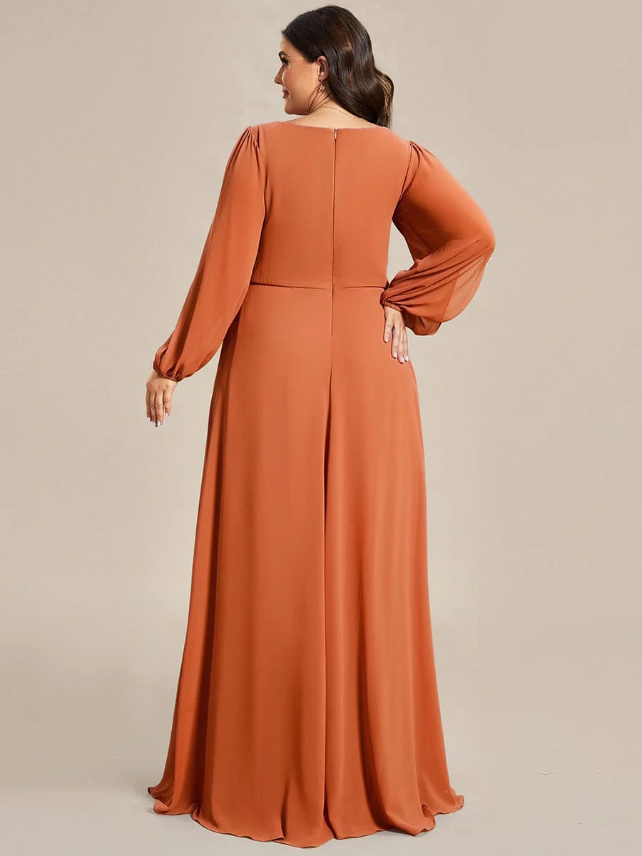 ever AMOUR|Lantern Long Slit Sleeve Maxi Mother of The Bride Dress - Image 156