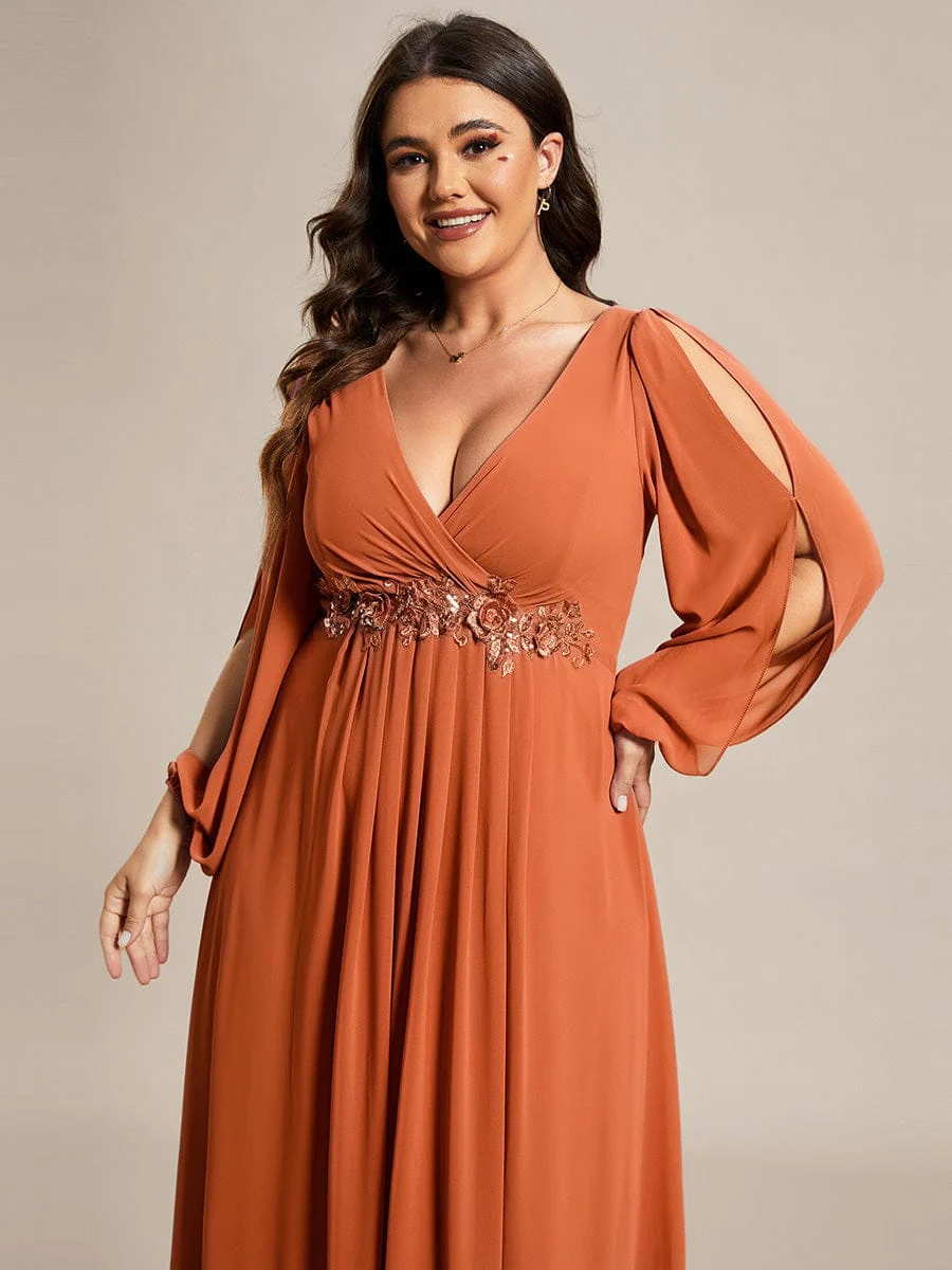 ever AMOUR|Lantern Long Slit Sleeve Maxi Mother of The Bride Dress - Image 157
