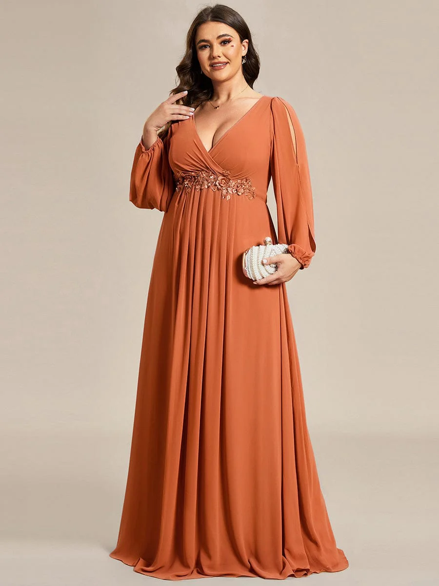 ever AMOUR|Lantern Long Slit Sleeve Maxi Mother of The Bride Dress - Image 158