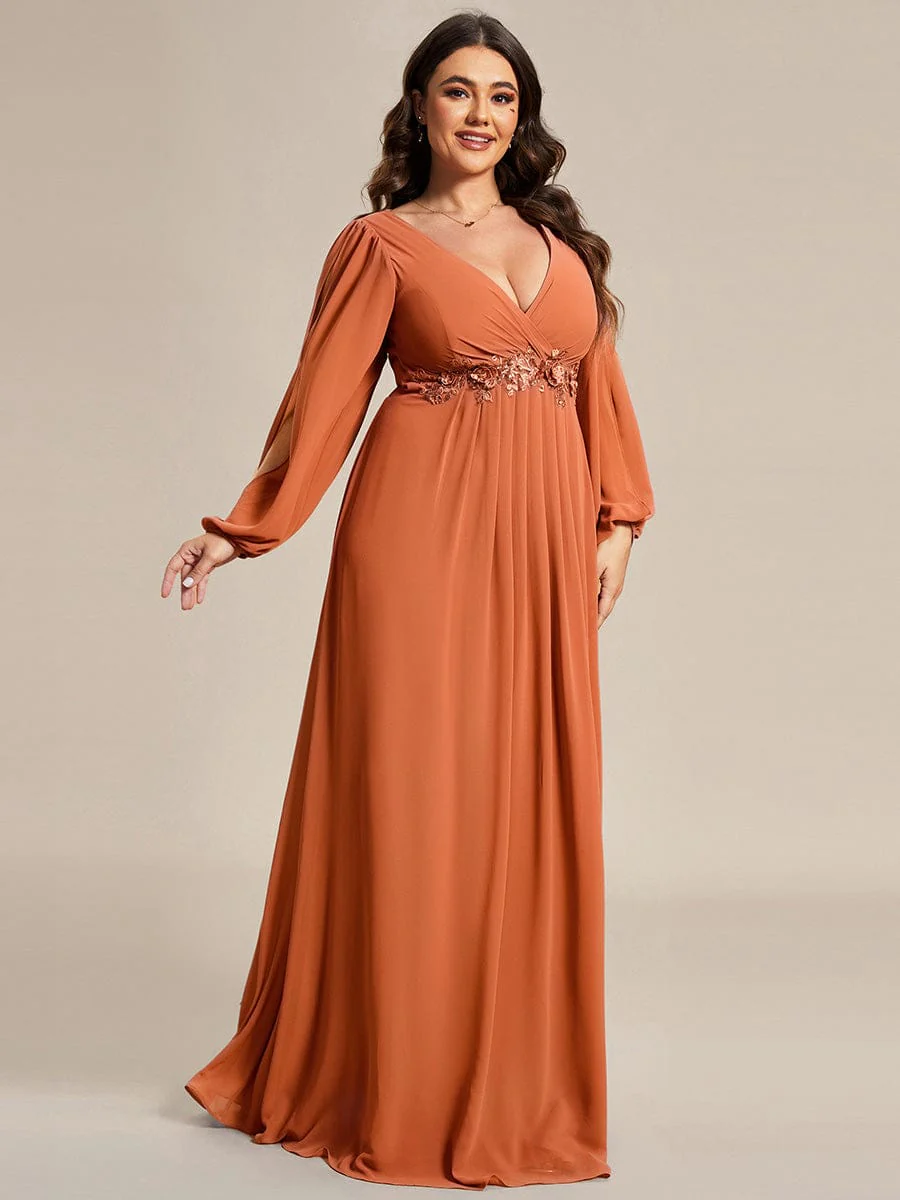 ever AMOUR|Lantern Long Slit Sleeve Maxi Mother of The Bride Dress - Image 159
