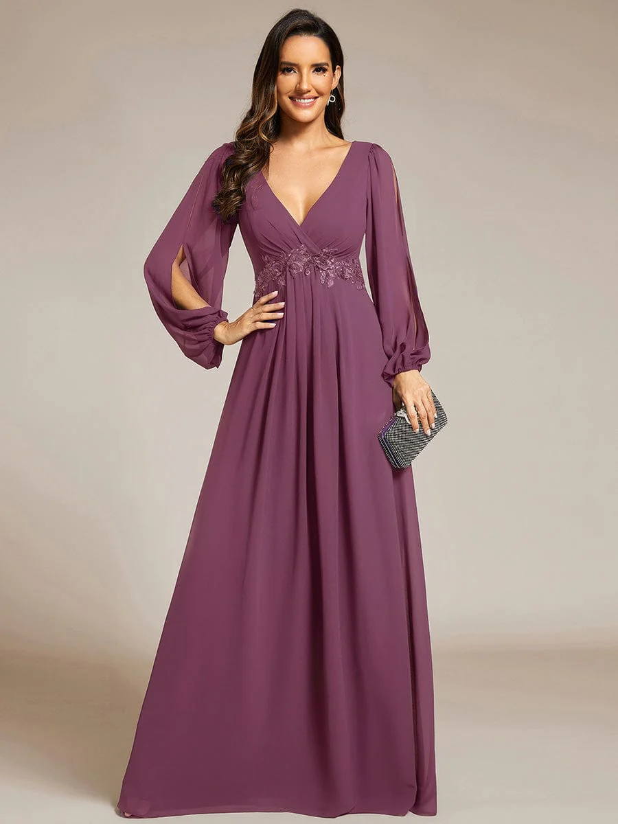 ever AMOUR|Lantern Long Slit Sleeve Maxi Mother of The Bride Dress - Image 160