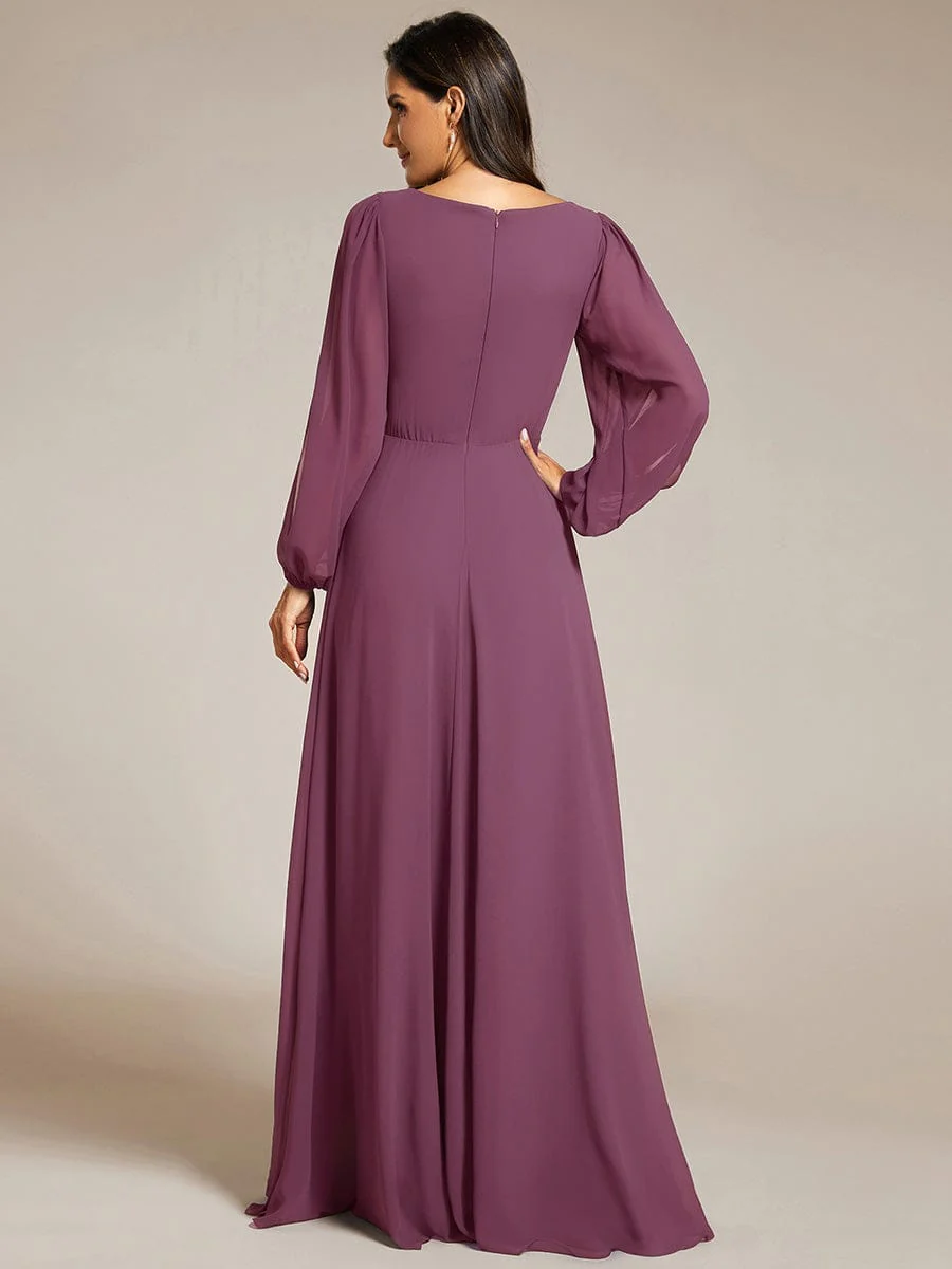 ever AMOUR|Lantern Long Slit Sleeve Maxi Mother of The Bride Dress - Image 161