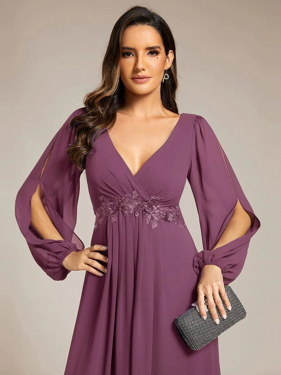 ever AMOUR|Lantern Long Slit Sleeve Maxi Mother of The Bride Dress - Image 162
