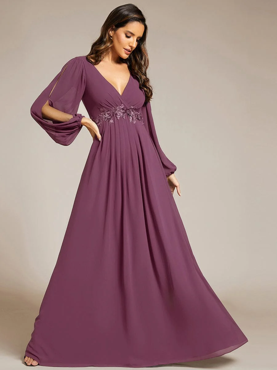 ever AMOUR|Lantern Long Slit Sleeve Maxi Mother of The Bride Dress - Image 163