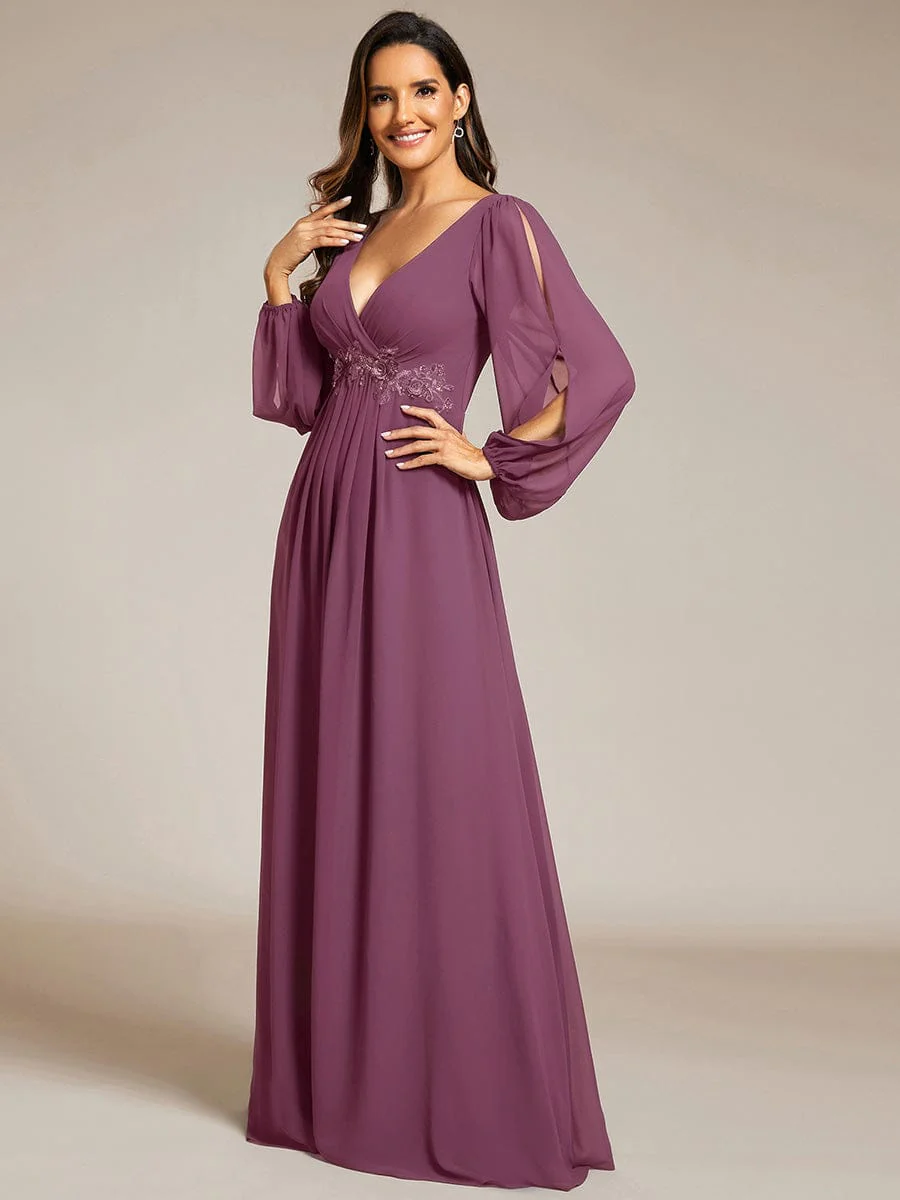 ever AMOUR|Lantern Long Slit Sleeve Maxi Mother of The Bride Dress - Image 164