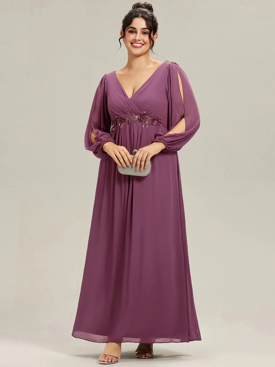 ever AMOUR|Lantern Long Slit Sleeve Maxi Mother of The Bride Dress - Image 165