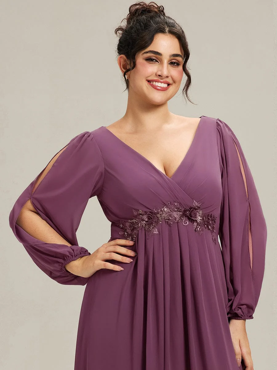 ever AMOUR|Lantern Long Slit Sleeve Maxi Mother of The Bride Dress - Image 167